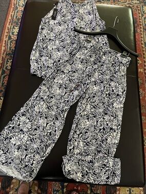 Women’s Navy & White Floral Wide-Leg Summer Pantsuit